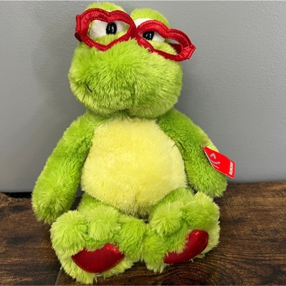 Aurora Green Frog Plush Red Heart Glasses Valentine Stuffed Animal Toy NWT